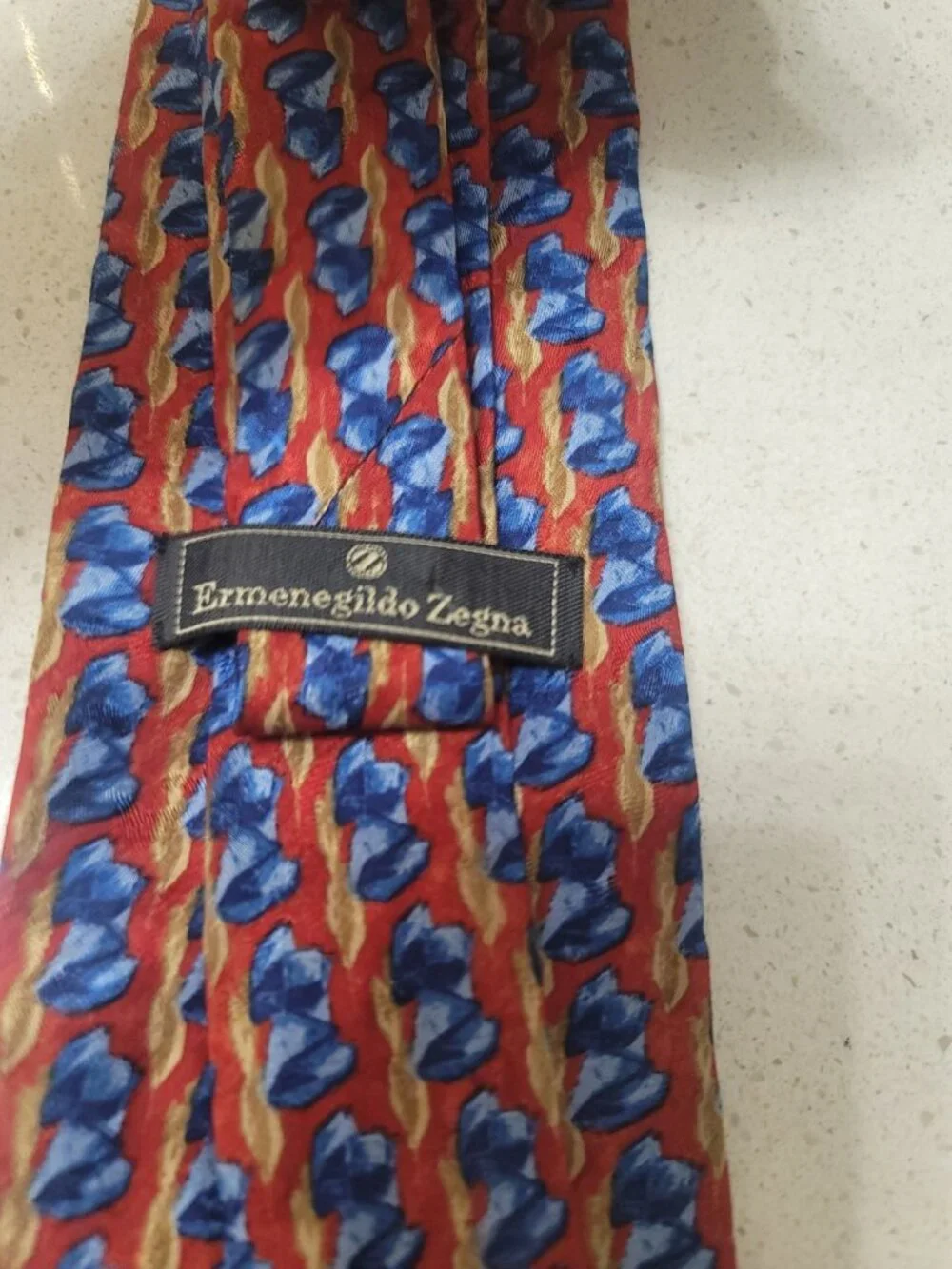 Ermenegildo Zegna Silk Tie Red Blue Tan Geometric
